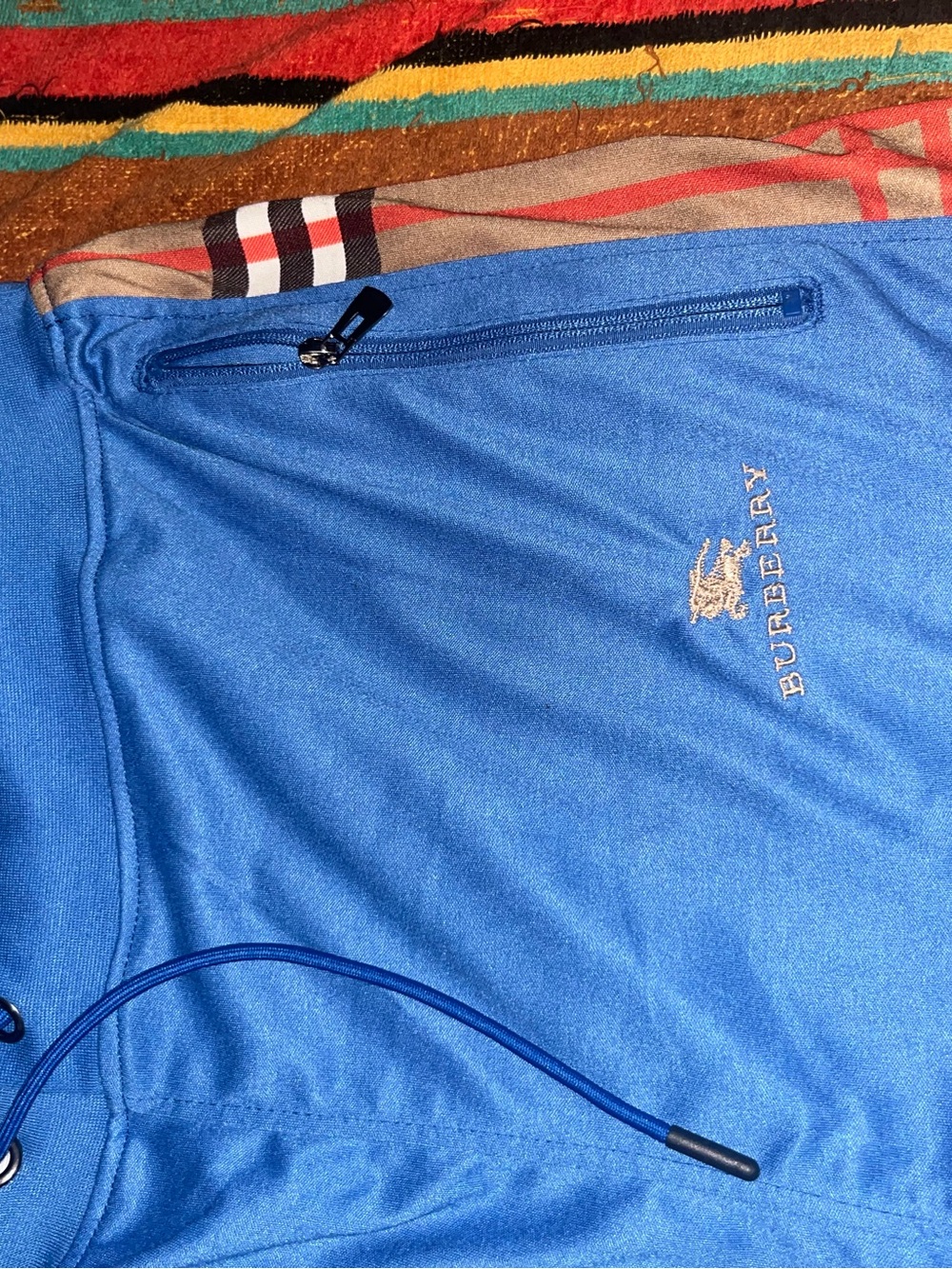 Burberry Blue Polo with Classic Check Collar - Picture 3 of 6